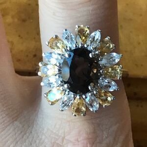 Natural Smoky Quartz Sterling Silver Cocktail Ring Size 9